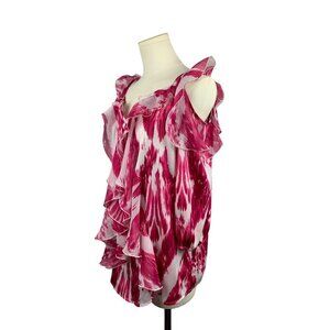 Womens Off-Shoulder Ruffle Pink Ikat Blouse  XS
